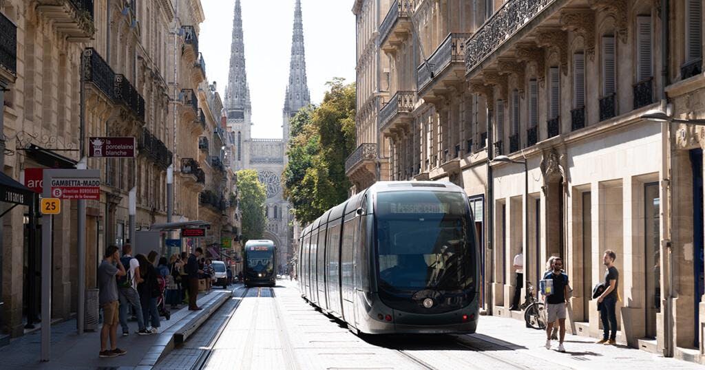 Bordeaux , Aquitaine / France - 12 04 2019 :  tramway on street in Bordeaux city center France